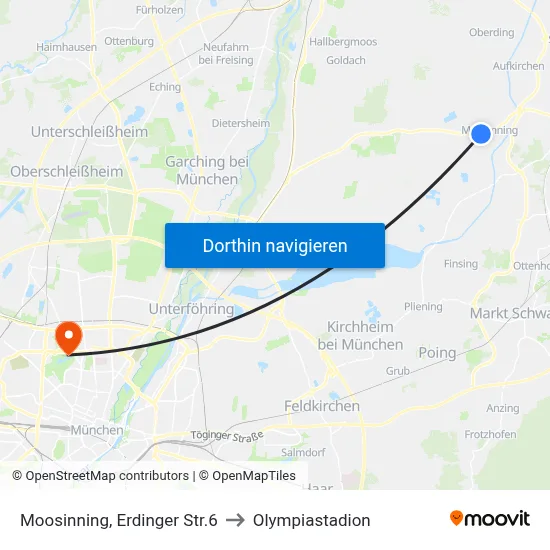 Moosinning, Erdinger Str.6 to Olympiastadion map