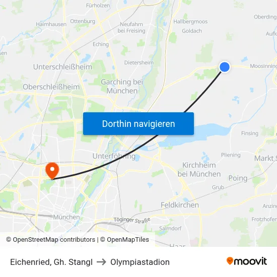 Eichenried, Gh. Stangl to Olympiastadion map