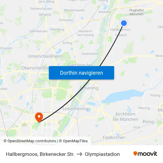Hallbergmoos, Birkenecker Str. to Olympiastadion map