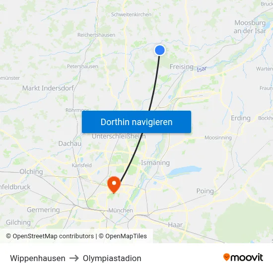 Wippenhausen to Olympiastadion map