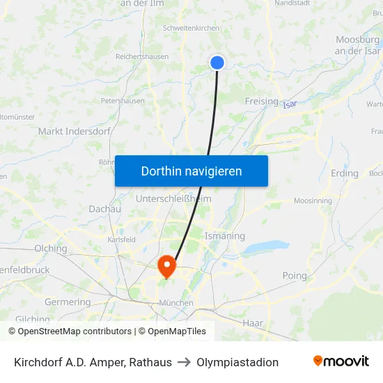 Kirchdorf A.D. Amper, Rathaus to Olympiastadion map