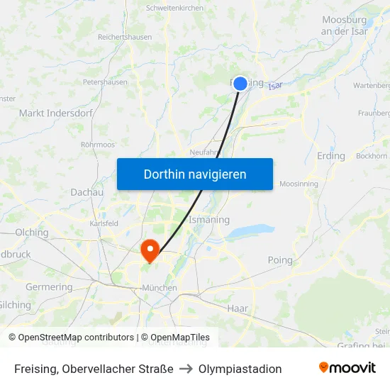 Freising, Obervellacher Straße to Olympiastadion map