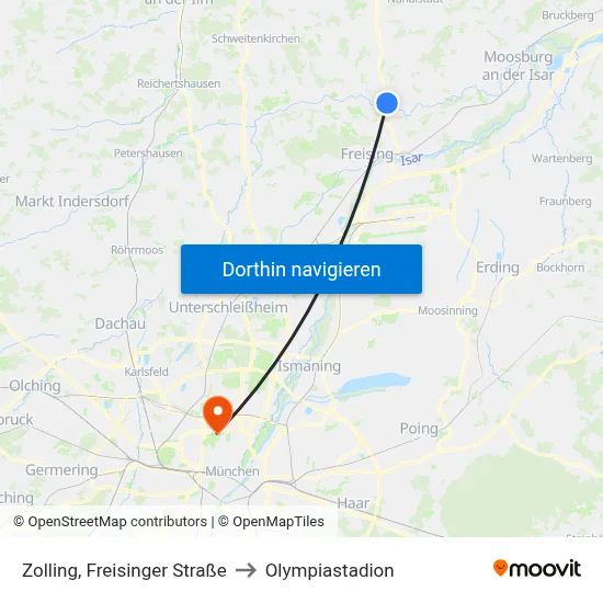 Zolling, Freisinger Straße to Olympiastadion map