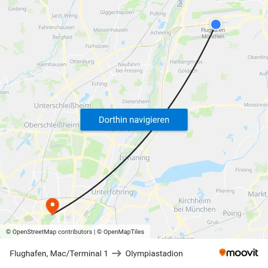 Flughafen, Mac/Terminal 1 to Olympiastadion map