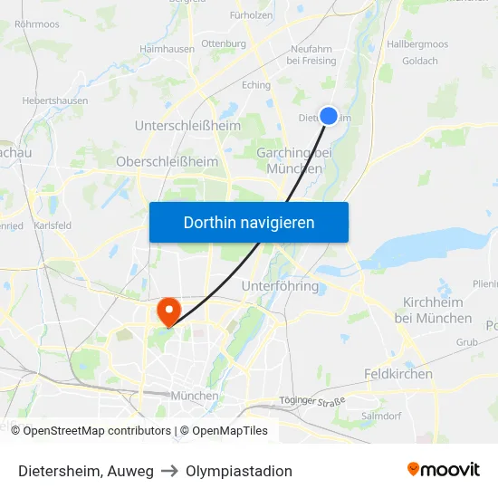 Dietersheim, Auweg to Olympiastadion map