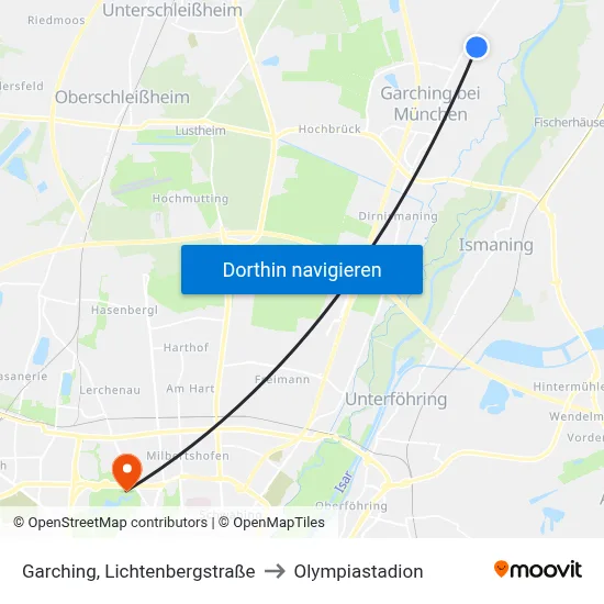 Garching, Lichtenbergstraße to Olympiastadion map