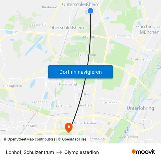 Lohhof, Schulzentrum to Olympiastadion map