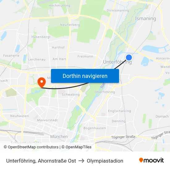 Unterföhring, Ahornstraße Ost to Olympiastadion map