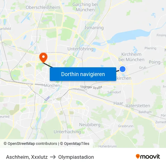 Aschheim, Xxxlutz to Olympiastadion map
