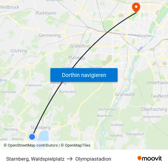 Starnberg, Waldspielplatz to Olympiastadion map