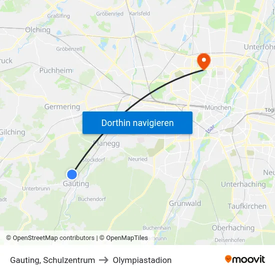 Gauting, Schulzentrum to Olympiastadion map