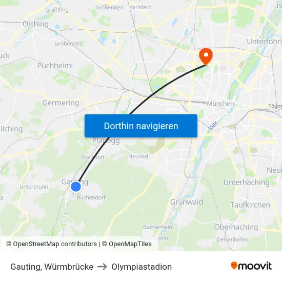 Gauting, Würmbrücke to Olympiastadion map