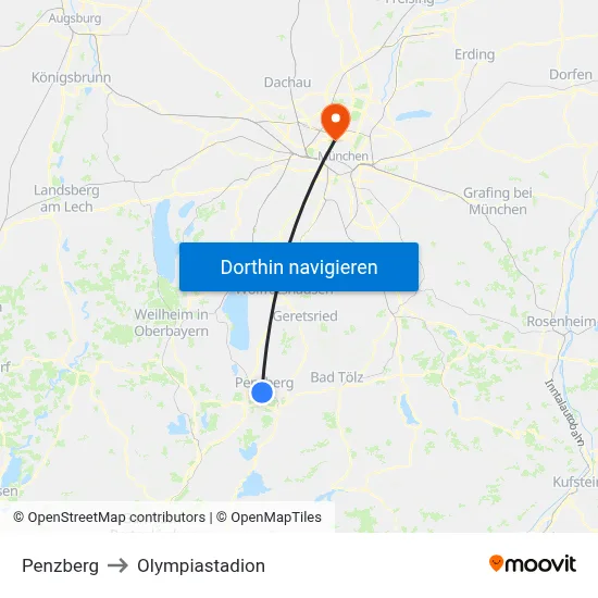 Penzberg to Olympiastadion map