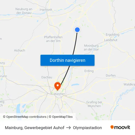 Mainburg, Gewerbegebiet Auhof to Olympiastadion map