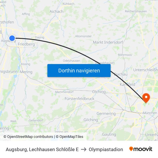 Augsburg, Lechhausen Schlößle E to Olympiastadion map