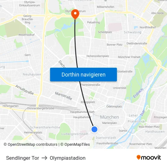 Sendlinger Tor to Olympiastadion map