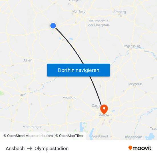 Ansbach to Olympiastadion map