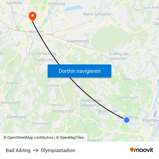 Bad Aibling to Olympiastadion map