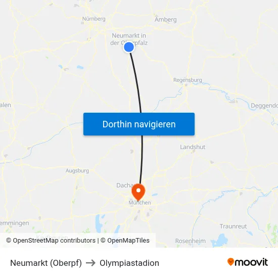 Neumarkt (Oberpf) to Olympiastadion map