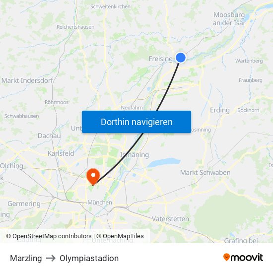 Marzling to Olympiastadion map