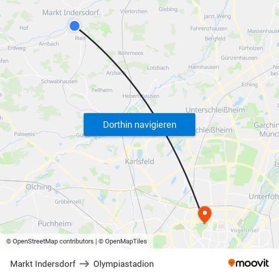Markt Indersdorf to Olympiastadion map