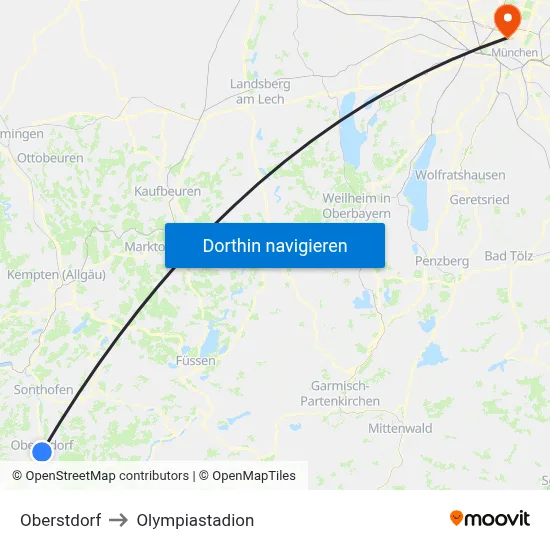 Oberstdorf to Olympiastadion map
