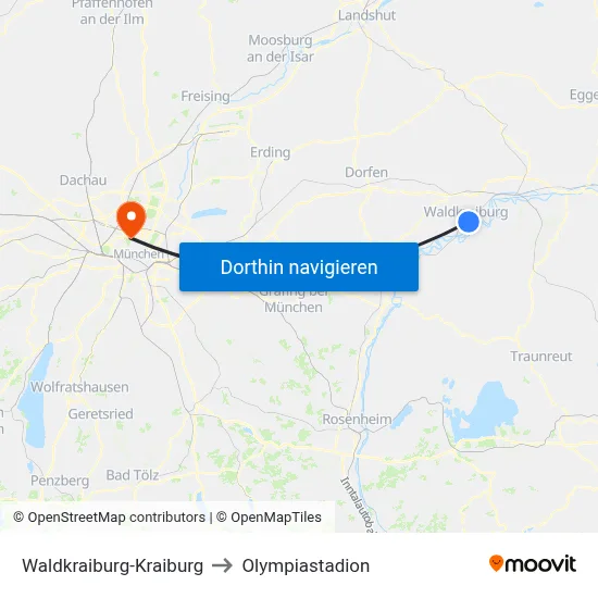 Waldkraiburg-Kraiburg to Olympiastadion map