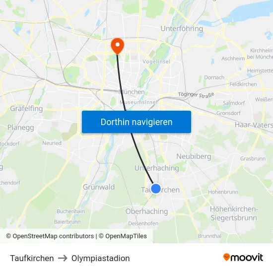 Taufkirchen to Olympiastadion map