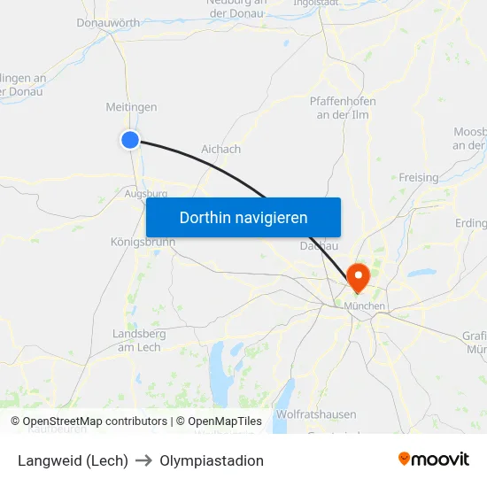 Langweid (Lech) to Olympiastadion map