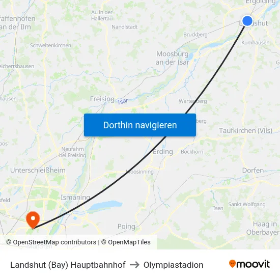 Landshut (Bay) Hauptbahnhof to Olympiastadion map