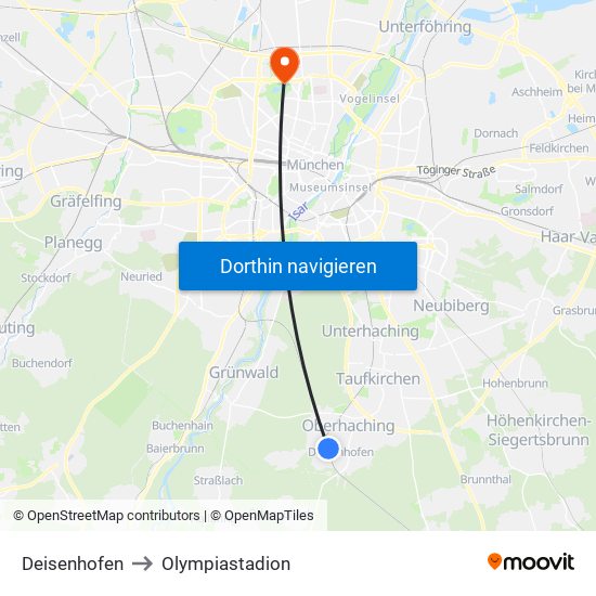 Deisenhofen to Olympiastadion map