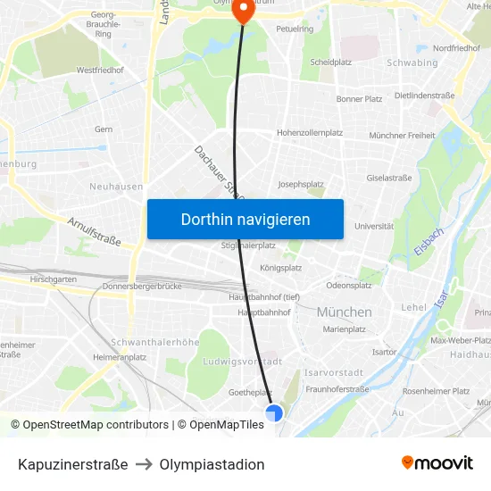 Kapuzinerstraße to Olympiastadion map