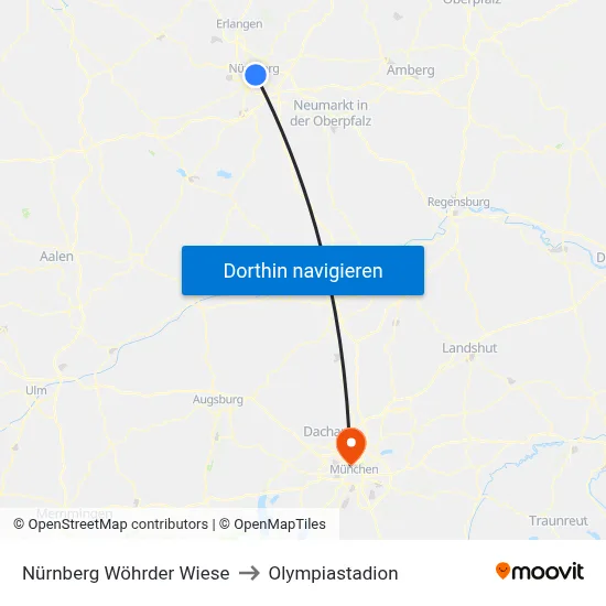 Nürnberg Wöhrder Wiese to Olympiastadion map