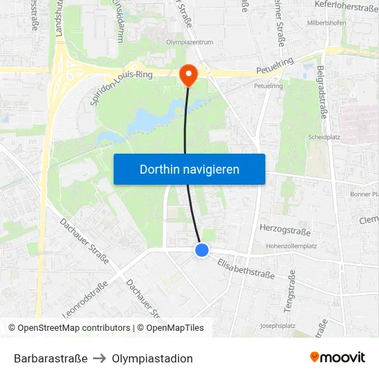 Barbarastraße to Olympiastadion map