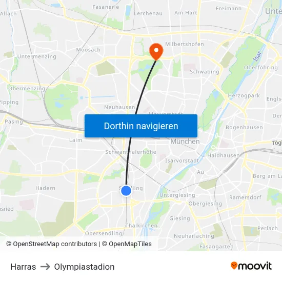 Harras to Olympiastadion map