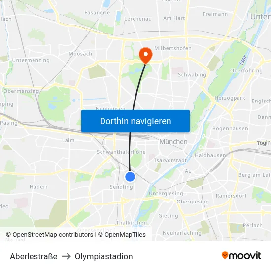 Aberlestraße to Olympiastadion map