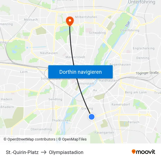St.-Quirin-Platz to Olympiastadion map