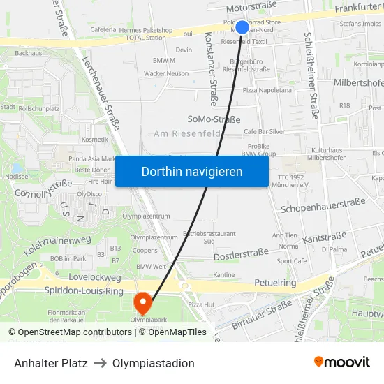 Anhalter Platz to Olympiastadion map