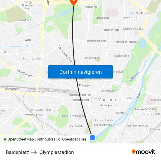 Baldeplatz to Olympiastadion map
