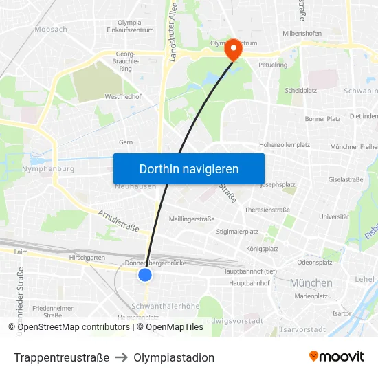 Trappentreustraße to Olympiastadion map