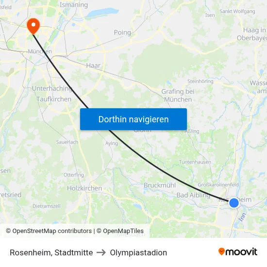 Rosenheim, Stadtmitte to Olympiastadion map