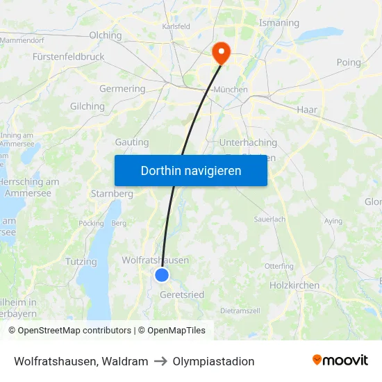 Wolfratshausen, Waldram to Olympiastadion map