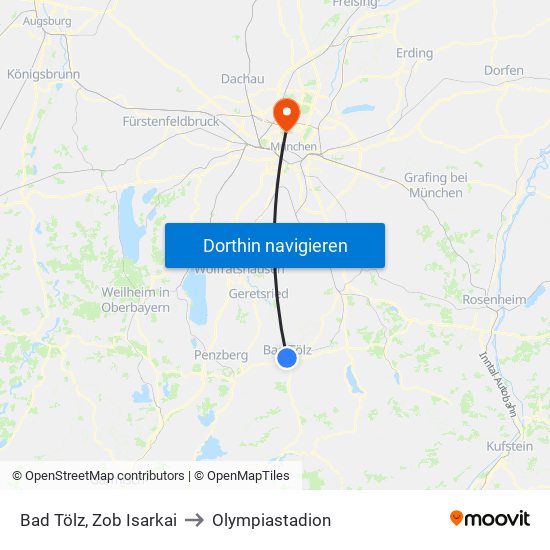 Bad Tölz, Zob Isarkai to Olympiastadion map