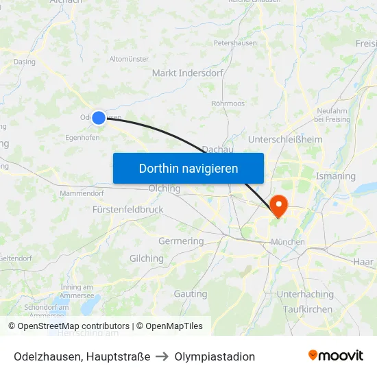 Odelzhausen, Hauptstraße to Olympiastadion map