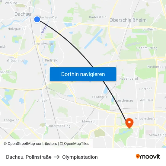 Dachau, Pollnstraße to Olympiastadion map