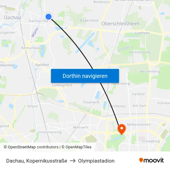 Dachau, Kopernikusstraße to Olympiastadion map
