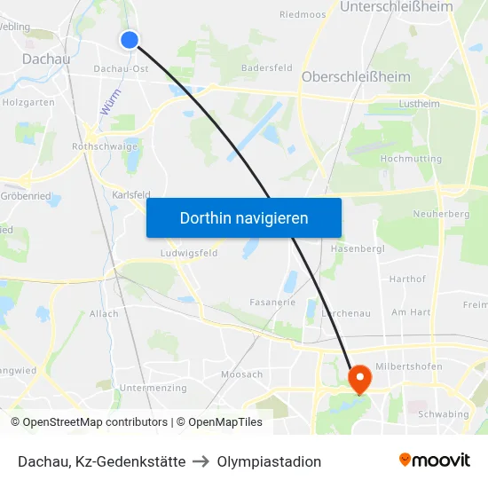 Dachau, Kz-Gedenkstätte to Olympiastadion map
