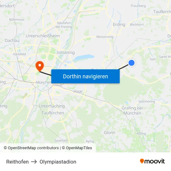 Reithofen to Olympiastadion map