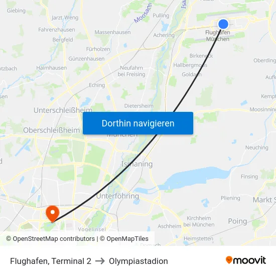 Flughafen, Terminal 2 to Olympiastadion map