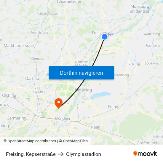 Freising, Kepserstraße to Olympiastadion map